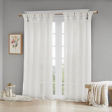 Floral Twist Tab Semi-Sheer Window Panel, White