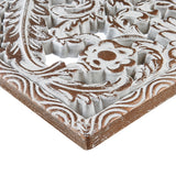 2-Piece Distressed Carved Wood Wall Set, Antique Brown