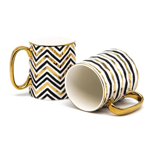 Kook Fez Black Gold Coffee Mugs Set of 2, 14.8 oz