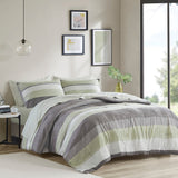 Stripe Modern Comforter Set with Bed Sheets, Green/Grey