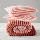 300GSM Fluffy Ribbed Plush Comforter Set,Blush Ombre