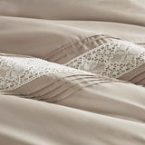 7 Piece Lace Trim Pintucked Farmhouse Comforter Set, Taupe