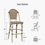 PURPLE LEAF French Counter Height Bar Height Stool Set of 2, Patio Bar Chairs with Back Rattan, French Bistro Set