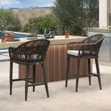 PURPLE LEAF Outdoor Bar Stools Rattan Bar Stools Counter Stools with Back and Cushions for Patio, Garden, Kitchen