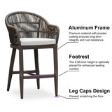 PURPLE LEAF Outdoor Bar Stools Rattan Bar Stools Counter Stools with Back and Cushions for Patio, Garden, Kitchen