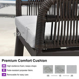 PURPLE LEAF Outdoor Bar Stools Rattan Bar Stools Counter Stools with Back and Cushions for Patio, Garden, Kitchen