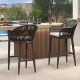 PURPLE LEAF Outdoor Bar Stools Rattan Bar Stools Counter Stools with Back and Cushions for Patio, Garden, Kitchen