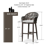 PURPLE LEAF Outdoor Bar Stools Rattan Bar Stools Counter Stools with Back and Cushions for Patio, Garden, Kitchen