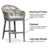 PURPLE LEAF Outdoor Bar Stools Rattan Bar Stools Counter Stools with Back and Cushions for Patio, Garden, Kitchen