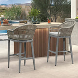 PURPLE LEAF Outdoor Bar Stools Rattan Bar Stools Counter Stools with Back and Cushions for Patio, Garden, Kitchen
