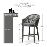 PURPLE LEAF Outdoor Bar Stools Rattan Bar Stools Counter Stools with Back and Cushions for Patio, Garden, Kitchen