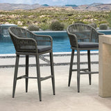 PURPLE LEAF Outdoor Bar Stools Rattan Bar Stools Counter Stools with Back and Cushions for Patio, Garden, Kitchen
