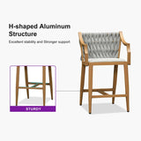 PURPLE LEAF Outdoor Bar Stool Set of 2 Aluminum Frame Bar Chair with Cushion and Back Kitchen Island Bar Stools