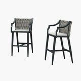 PURPLE LEAF Outdoor Bar Stool Set of 2 Aluminum Frame Bar Chair with Cushion and Back Kitchen Island Bar Stools