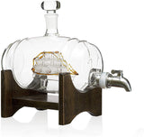 Whiskey Ship in a Barrel Decanter With Ship, 2-10 oz Glasses