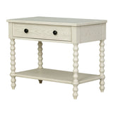26"H Large Turned Wood Spindle Nightstand, Antique Cream