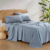 144TC Geometric Diamond Blue Printed Cotton Sheet Set