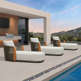 PURPLE LEAF Hailar Olefin Patio Chaise Lounge Chair , Upholstered Pool Lounge Chairs for Outdoor with Teak Armres for Deck, Pool, Lawn, Garden, Courtyard, Porch