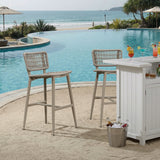 PURPLE LEAF Patio Counter Height Bar Stools Set of 2 Metal Bar Chairs with Back Wicker Woven Stools for Kitchen Island Pool Garden Outdoor Barstools