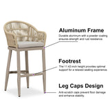 PURPLE LEAF Outdoor Bar Stools Rattan Bar Stools Counter Stools with Back and Cushions for Patio, Garden, Kitchen