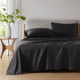 4-Piece 144TC 100% Cotton Solid Sheet Set, Black