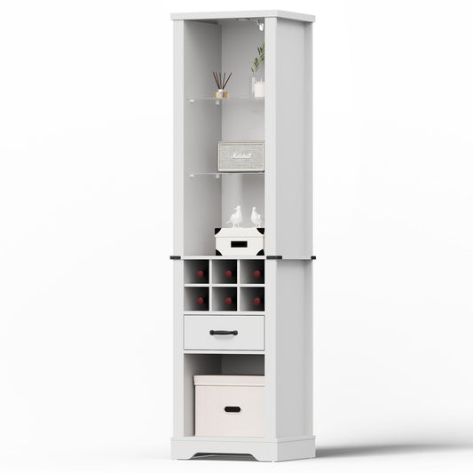75'' Tall Storage Cabinet with Led Light, White