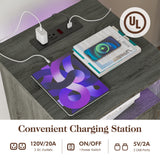 2-Pack Wooden Led Nightstand with Charging Station