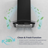 CIARRA 30 Inch Black Glass Wall Mount Range Hood, 650 CFM 3-Speed Extraction, Wave & Touch Control Kitchen Hood CAB75502-N-OW