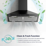 CIARRA 30 Inch Wall Mount Range Hood with Wave Gesture Control, 650 CFM Powerful Ventilation, Touch Control, LED Lighting CAB75206-N-OW