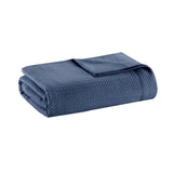 All-Season Egyptian Cotton Woven Bedding Blanket, Navy Blue