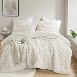300GSM Fluffy Ribbed Plush Comforter Set,Ivory