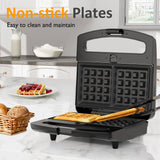 3-in-1 Sandwich/Waffle Maker – 5-Min Waffles, Glass Top