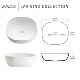 Siena Series 17 in. Ceramic Rounded Vessel Square Bathroom Sink Basin in White