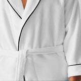 Shawl Collar Cotton Bath Robe with Border Embroidery
