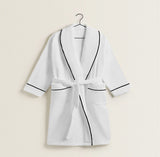 Shawl Collar Cotton Bath Robe with Border Embroidery