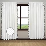 Allena Cotton Microcheck Scallop Embroidery Curtain (Set Of 2)