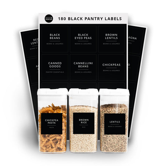 Black Pantry Labels 179 Pack Minimalist Design