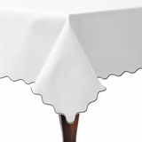 Scallop Embroidery Sateen Poly Cotton Solid Table Cloth