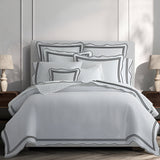 400TC Wavy Embroidery & Border Cotton Sateen Solid Duvet Cover Set