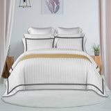 400TC Cotton Double Edge Embroidery Sateen Stripe Duvet Cover Set
