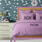 Monogram Lilac 400TC Cotton Small Scallop Embroidery Duvet Cover Set