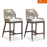 PURPLE LEAF Patio Sunbrella Bar Stools Set of 2 Rattan Bar Aluminum Bar Stool Outdoor Barstools with Back and Cushion for Garden Kitchen Island