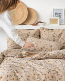 Botanical print linen flat sheet