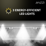 ANZZI 36-Inch 600 CFM 3-Speed Stainless Steel Wall Mount Convertible Residential Range Hood with LED Lamp