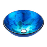 Belissima Series 17 in. L x 17 in. W Round Bathroom Vessel Sink in Stellar Blue Finish Glass with Chrome Pop-Up Drain