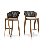 PURPLE LEAF Counter Height Bar Stool Set of 2 Outdoor Stool Chair with Footrest Patio Bar Height Stools Rattan Barstools for Outdoor or Indoor