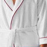 Shawl Collar Cotton Bath Robe with Border Embroidery