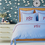 Monogram Light Blue 400TC Cotton Small Scallop Embroidery Duvet Cover Set