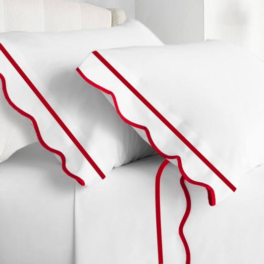 400TC Cotton Scallop Embroidery & Border Sateen Solid Top Sheet