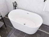 ANZZI Chand Series 55" - 67" Flat Bottom Freestanding Soaker Tub with Ergonomic Design, Rhino Alloy Certified Acrylic, and Center Drain